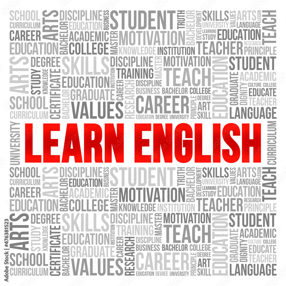Learn English word cloud, education concept background