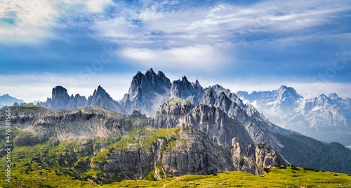Landscape from Gardena mountain pass of Dolomites mountain range of Italy, Europe, Unesco World Heritage Site © pozdeevvs