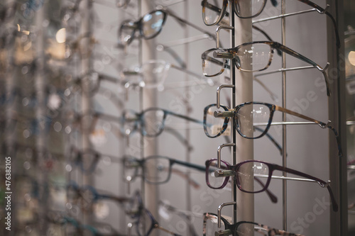 a sample of glasses in an optician.