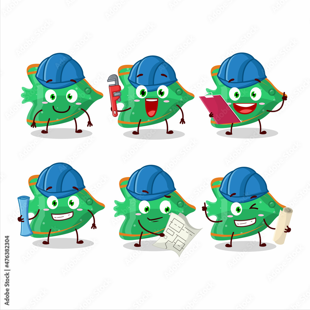 Obraz premium architect fish green gummy candy cute mascot character with pliers