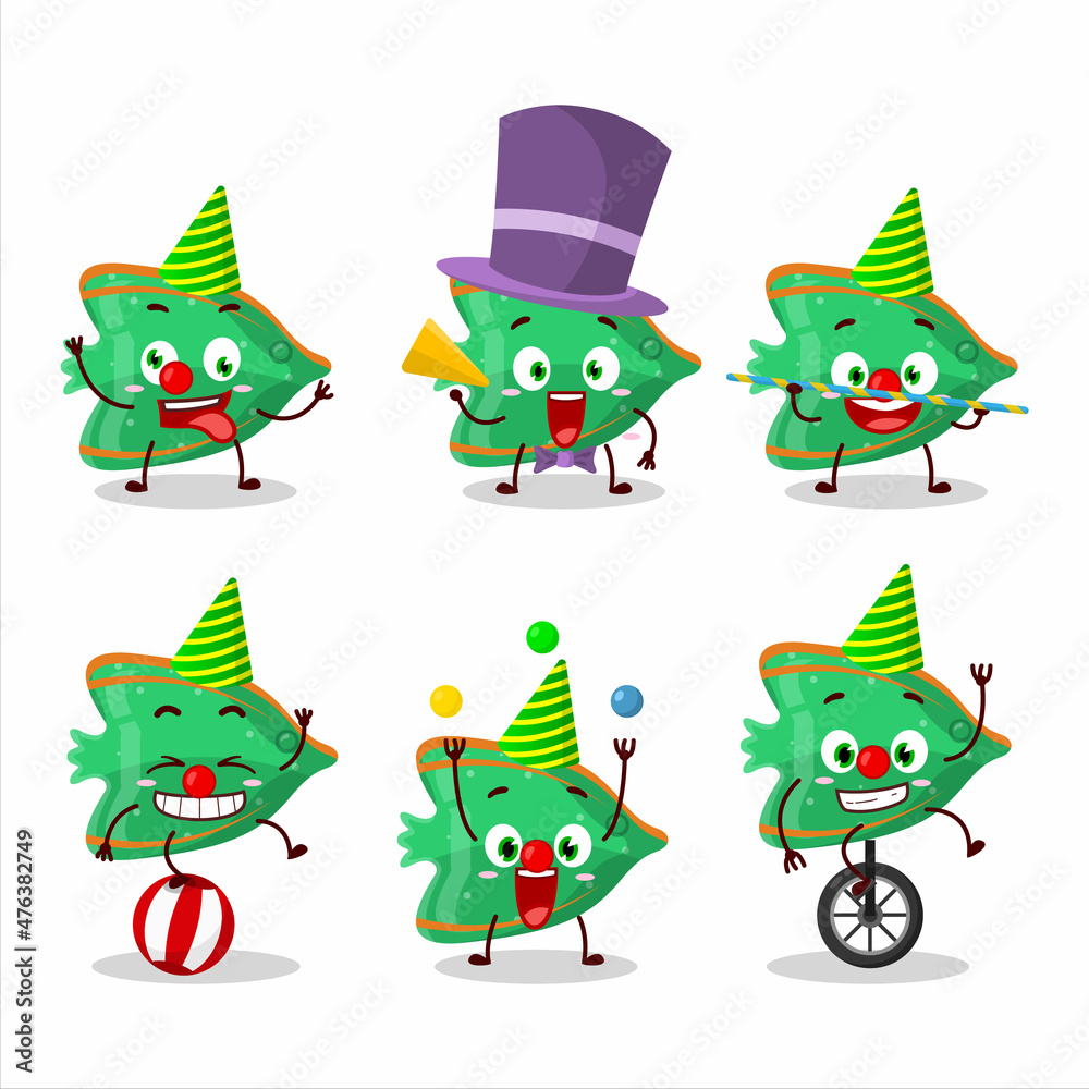 Fototapeta premium Cartoon character of fish green gummy candy with various circus shows