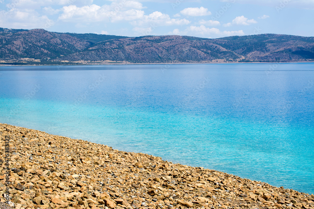 Salda Lake with its special white sand and  turquoise blue in Burdur, Turkey.