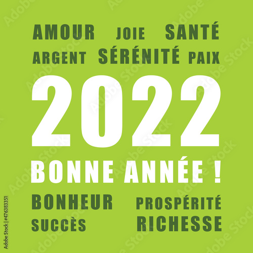 Carte de vœux. Bonne année 2022. Meilleurs vœux en français. 