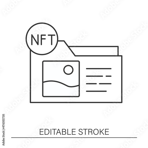 Folder line icon. Images format with non fungible token coin. NFT concept. Isolated vector illustration.Editable stroke