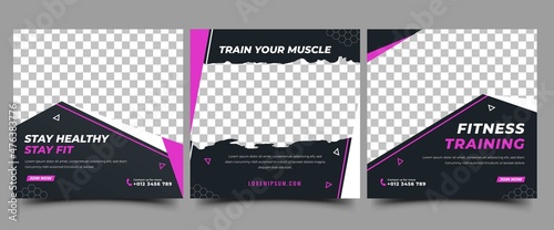 Gym and fitness social media post template design.