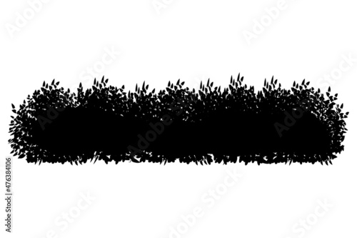 Set of monochrome silhouette of shrubs and trees. Decorative design element in black and white colors.