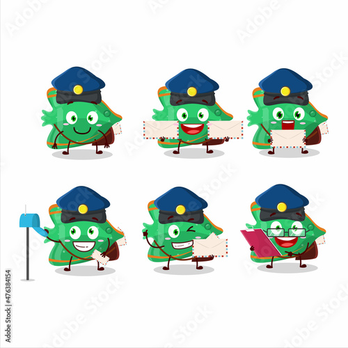 A picture of cheerful fish green gummy candy postman cartoon design concept