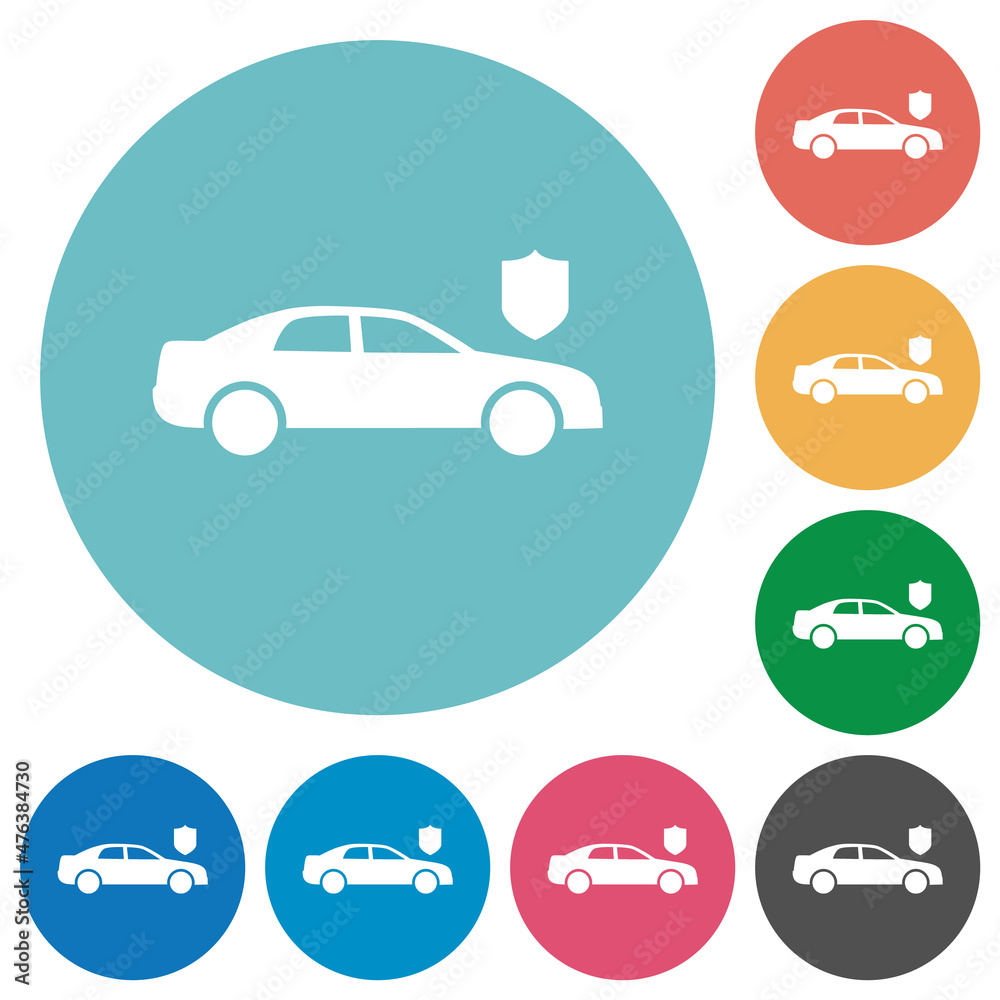 Car security solid flat round icons Car security solid flat round icons