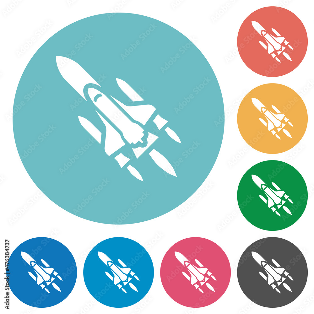 Space shuttle with launchers flat round icons Space shuttle with launchers flat round icons