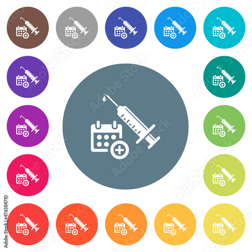 Vaccination appointment flat white icons on round color backgrounds