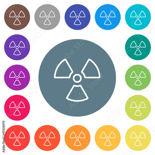 Radiation outline flat white icons on round color backgrounds
