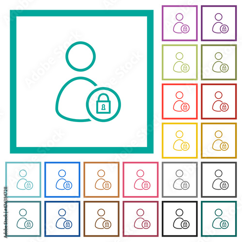 Lock user outline flat color icons with quadrant frames