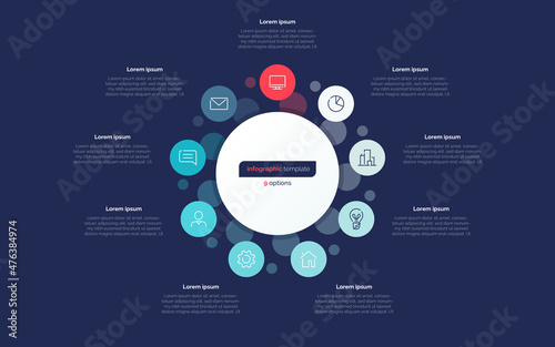 Nine option circle infographic design template. Vector illustration