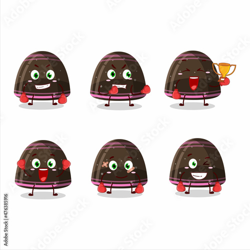 A sporty chocolate jelly gummy candy boxing athlete cartoon mascot design