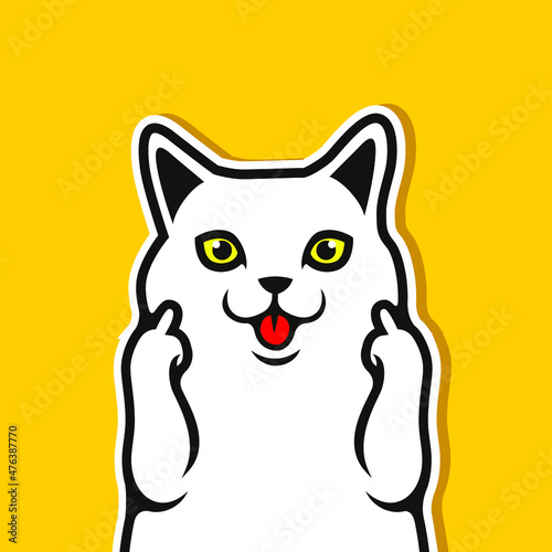 Cute white cat animals showing hand gesture vector illustration - Vector