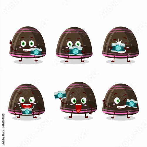 Photographer profession emoticon with chocolate jelly gummy candy cartoon character