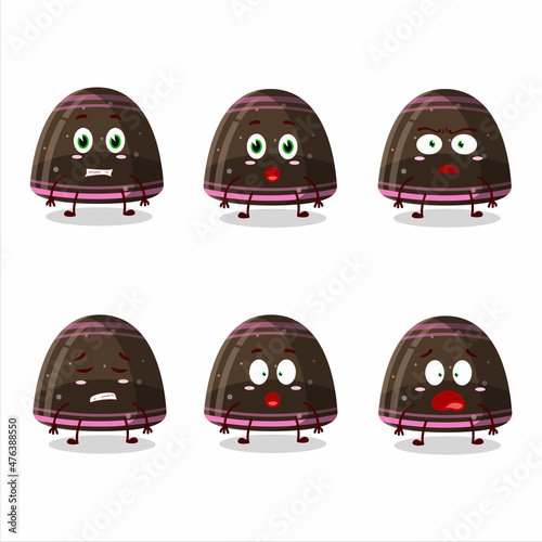 Character cartoon of chocolate jelly gummy candy with scared expression