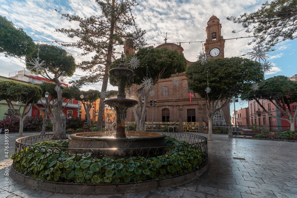 Galdar square at sunset with the cathedral in the background. Gran Canaria. Canary islands Galdar square at sunset with the cathedral in the background. Gran Canaria. Canary islands