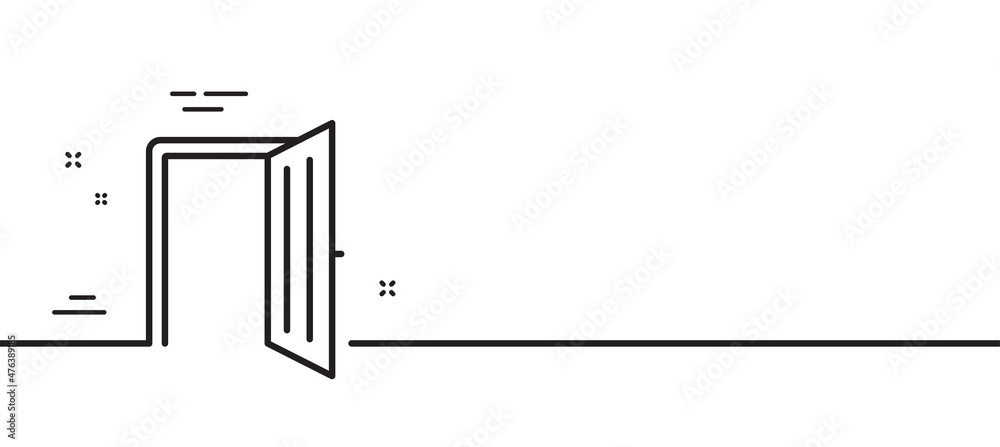 Open door line icon. Entrance doorway sign. Building entry symbol. Minimal line illustration background. Open door line icon pattern banner. White web template concept. Vector Open door line icon. Entrance doorway sign. Building entry symbol. Minimal line illustration background. Open door line icon pattern banner. White web template concept. Vector