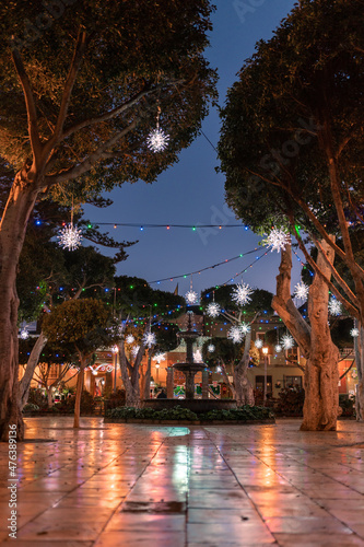  Galdar square at night with the christmas lights. Gran Canaria. Canary islands. vertical composition