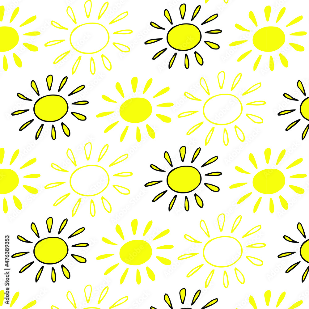 Sun seamless pattern background. Business flat vector illustration. Sun with ray sign symbol pattern Sun seamless pattern background. Business flat vector illustration. Sun with ray sign symbol pattern