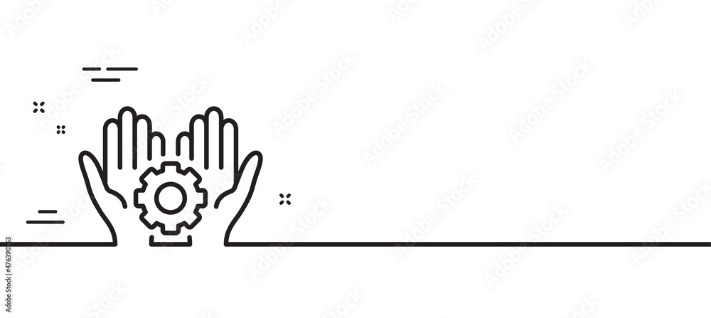 Employee hands line icon. Work gear sign. Development cogwheel symbol. Minimal line illustration background. Employee hand line icon pattern banner. White web template concept. Vector Employee hands line icon. Work gear sign. Development cogwheel symbol. Minimal line illustration background. Employee hand line icon pattern banner. White web template concept. Vector