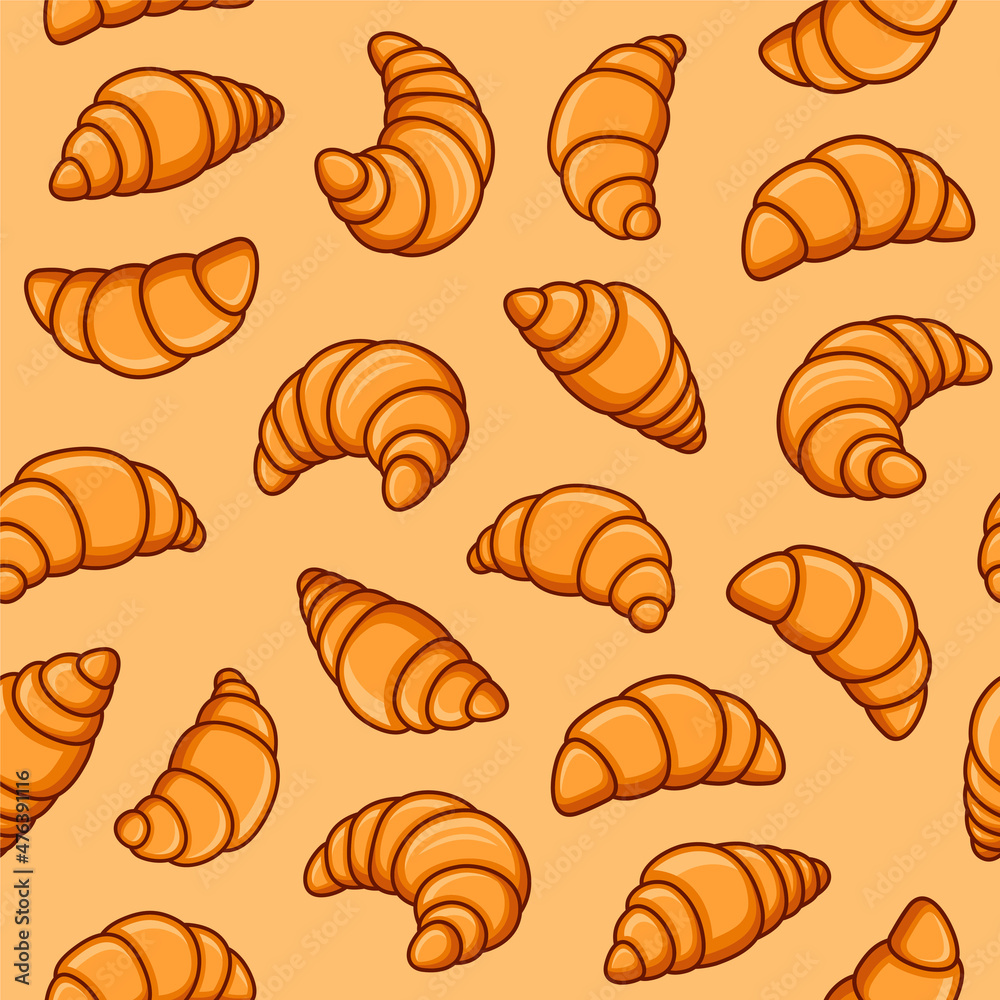 Croissant Seamless Pattern. Sweet Cute Dessert Background. Vector Croissant Seamless Pattern. Sweet Cute Dessert Background. Vector