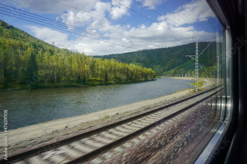 View of the Mana River and mountains from the train window