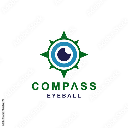 Eyeball combination with compass with style flat minimalist in white background, vector template logo design editable