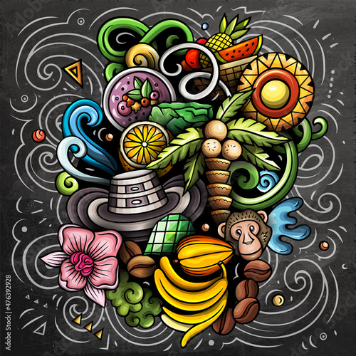 Colombia cartoon vector doodle chalkboard illustration
