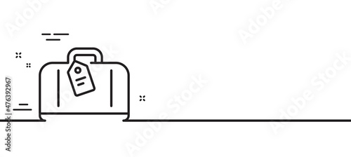 Airport hand baggage reclaim line icon. Airplane luggage sign. Flight checked bag symbol. Minimal line illustration background. Hand baggage line icon pattern banner. Vector
