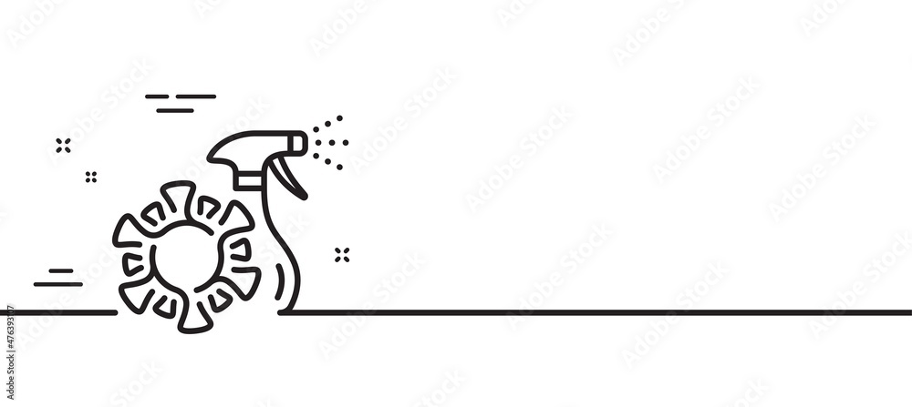 Coronavirus spray sanitizer line icon. Covid virus sign. Antiseptic symbol. Minimal line illustration background. Coronavirus spray line icon pattern banner. White web template concept. Vector Coronavirus spray sanitizer line icon. Covid virus sign. Antiseptic symbol. Minimal line illustration background. Coronavirus spray line icon pattern banner. White web template concept. Vector