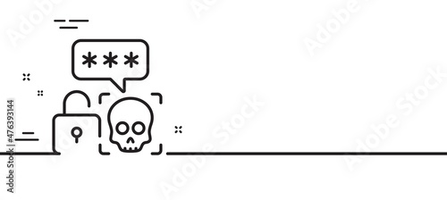 Cyber attack line icon. Ransomware threat sign. Password cracking symbol. Minimal line illustration background. Cyber attack line icon pattern banner. White web template concept. Vector