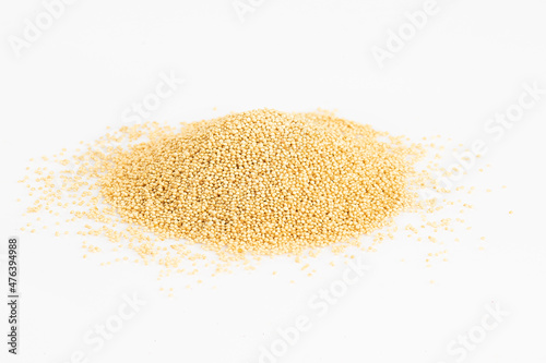 Pile of Raw Amaranth Grain front view on a white table