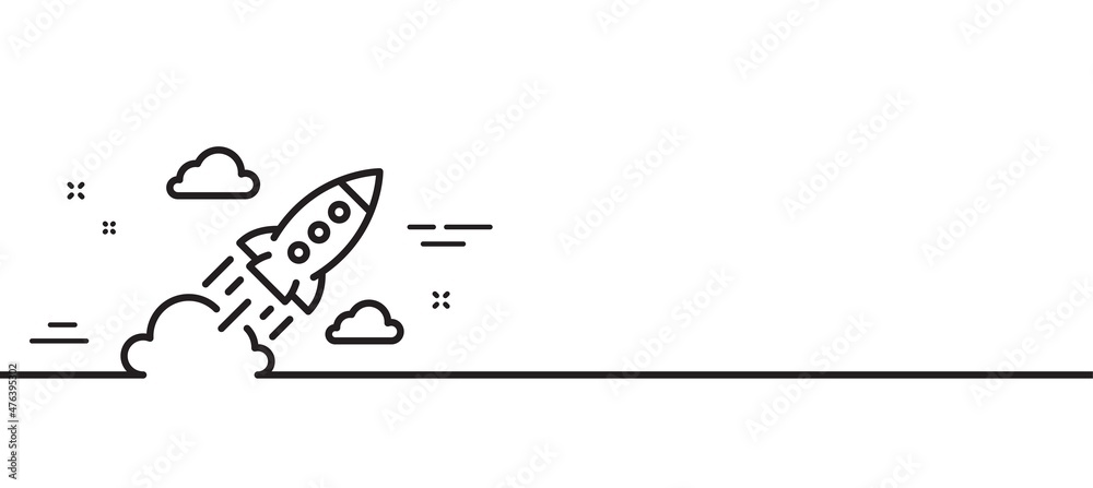 Startup rocket line icon. Launch Project sign. Innovation symbol. Minimal line illustration background. Startup rocket line icon pattern banner. White web template concept. Vector