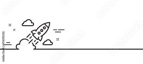 Startup rocket line icon. Launch Project sign. Innovation symbol. Minimal line illustration background. Startup rocket line icon pattern banner. White web template concept. Vector
