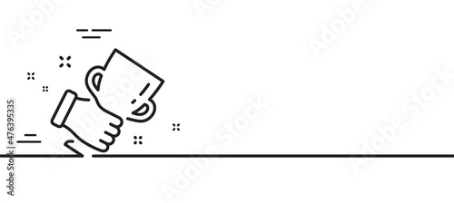 Winner cup line icon. Hold trophy sign. Best achievement symbol. Minimal line illustration background. Winner cup line icon pattern banner. White web template concept. Vector
