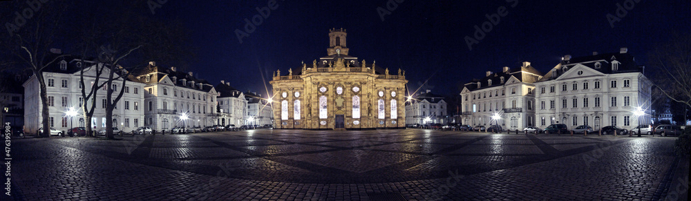 Barockensemble Ludwigsplatz mit Ludwigskirche und Staatskanzlei in Saarbrücken, Saarland