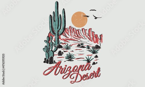 Arizona desert state graphic print artwork for apparel, t shirt, sticker, poster, wallpaper and others.