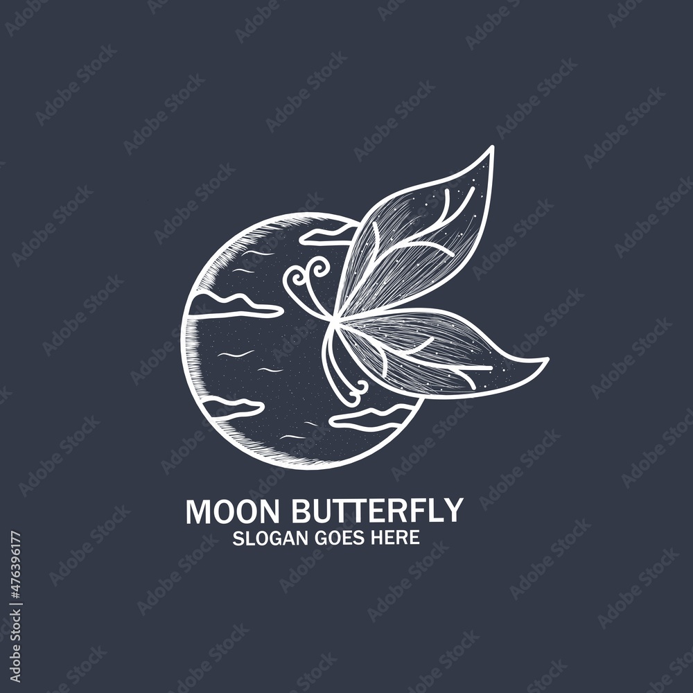 Fototapeta premium Butterfly and moon Logo illustration design. night butterfly. Unique and simple design.