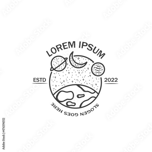 Logo illustration design, galaxy, universe world, outer space planet design outside the earth. simple minimalist design.