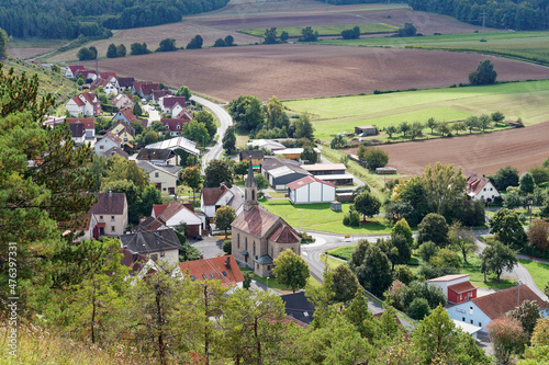 Blick vom Michelsberg bei Münnerstadt auf Burghausen im Biosphärenreservat Rhön, Unterfranken, Bayern, Deutschland photo