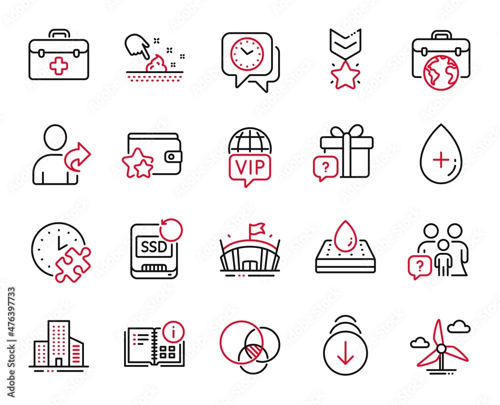 Vector Set of Business icons related to Oil serum, Instruction info and Buildings icons. Recovery ssd, Vip internet and Loyalty program signs. Skin moisture, Euler diagram and Winner medal. Vector