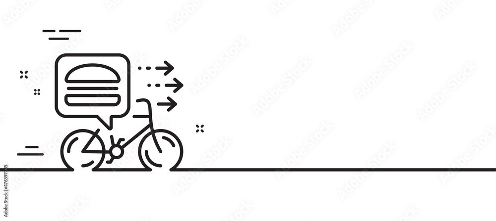 Food delivery line icon. Bike courier sign. Catering service symbol. Minimal line illustration background. Food delivery line icon pattern banner. White web template concept. Vector