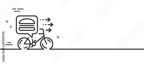Food delivery line icon. Bike courier sign. Catering service symbol. Minimal line illustration background. Food delivery line icon pattern banner. White web template concept. Vector