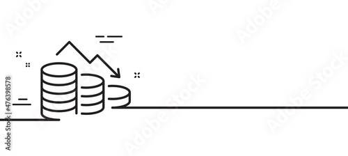 Money loss line icon. Financial crisis sign. Business bankruptcy symbol. Minimal line illustration background. Money loss line icon pattern banner. White web template concept. Vector