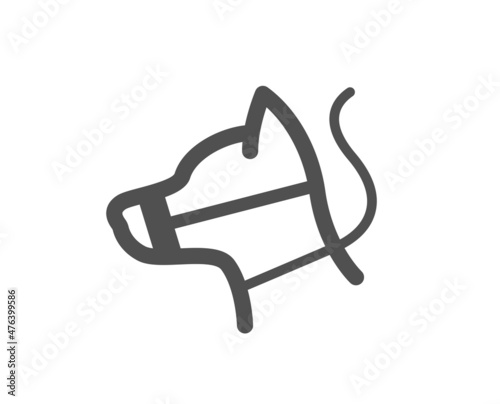 Dog on leash icon. Pet in muzzle sign. Animal aggression control symbol. Classic flat style. Quality design element. Simple dog leash icon. Vector