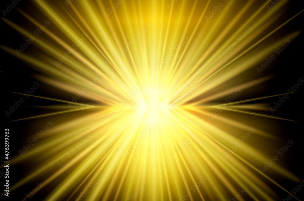 Obraz premium set of realistic gold rays rising isolated or yellow magic sunlight light effect on black background. eps vector 