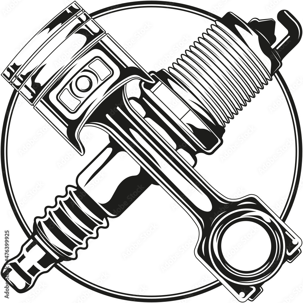Mechanic logo SVG design with a piston, spark plug, Auto service sign