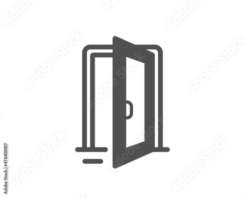 Open door icon. Entrance doorway sign. Building entry symbol. Classic flat style. Quality design element. Simple open door icon. Vector